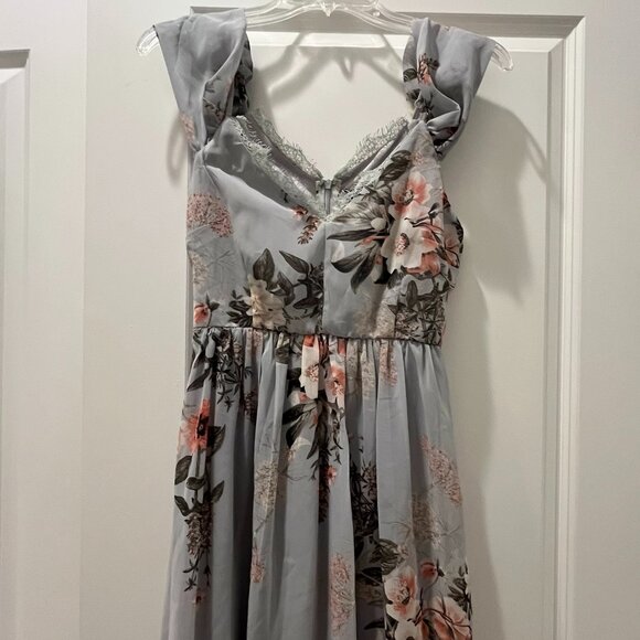 Lulus Gray Floral Print Mini Dress Off-Shoulder Size XS - Picture 1 of 4